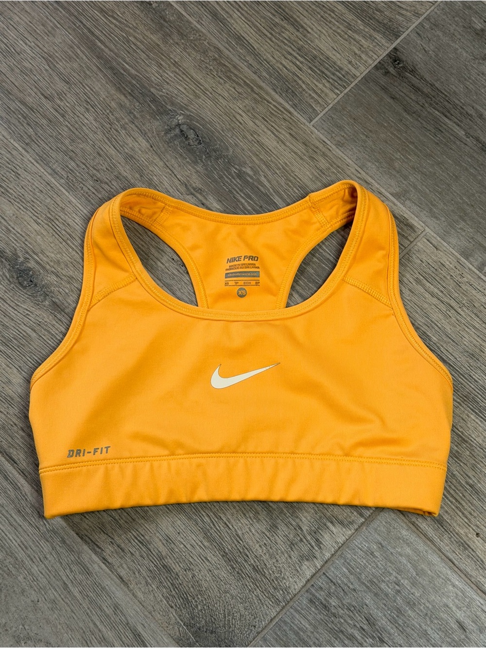 Nike Pro Dri Fit Women Sports Bra XS Sundial Orange Racerback Swoosh Logo